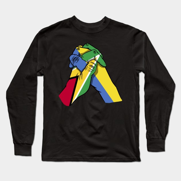 Guyana and Ukraine Flags Holding Hands Ukraine Guyana Roots Long Sleeve T-Shirt by BramCrye